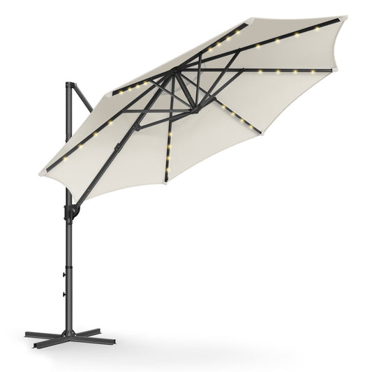 Draaibare Zweefparasol met Zwengel - LED-verlichting - Ø 300 cm - 360° draaibaar - De Vries Wonen